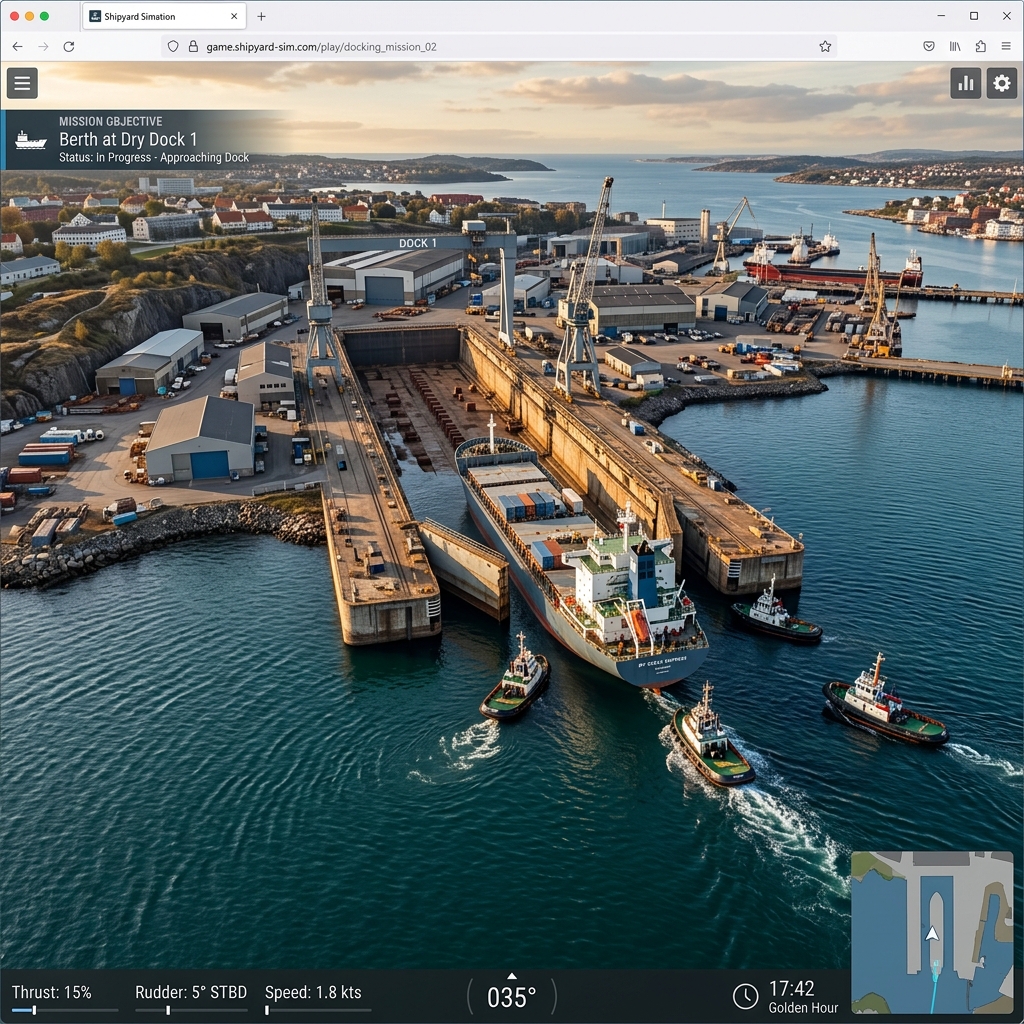 Shipyard Simulator — dock a vessel into a real drydock